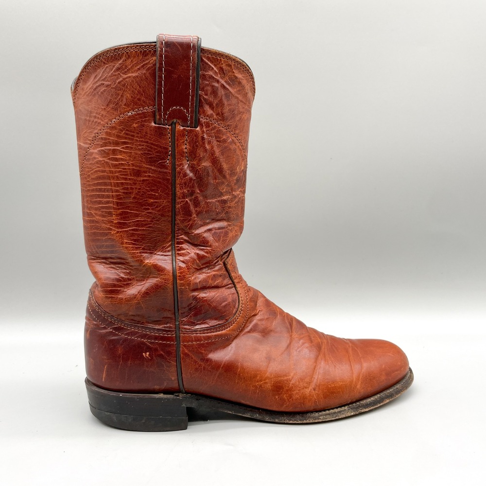 Justin Womens 6.5 B Brown Leather Western Cowboy Boots VTG USA Rustic Coastal